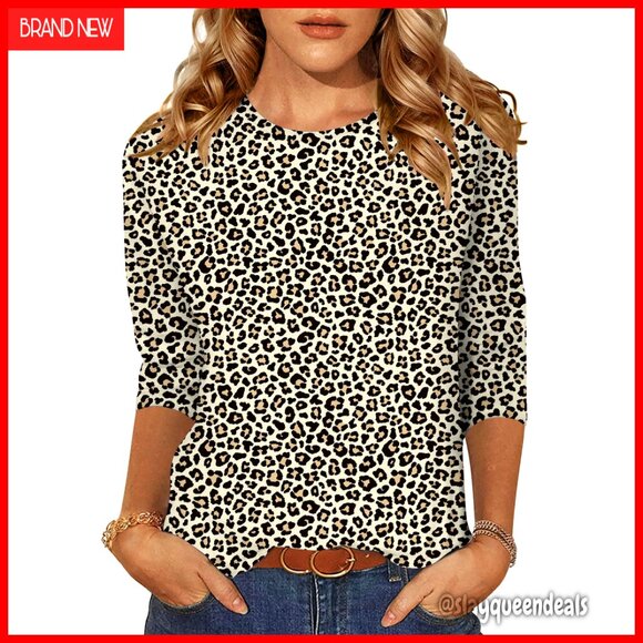 Tops - 3/4 Sleeve Tunic Top, Polyester Spandex Blend, Business Casual Tee